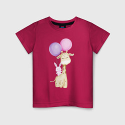 Детская футболка Милый Жирафик и Крольчонок С Шариками