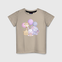 Детская футболка Милый Жирафик, Слонёнок и Крольчонок На Празднике