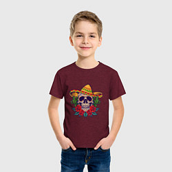 Футболка хлопковая детская Skull - Mexico, цвет: меланж-бордовый — фото 2