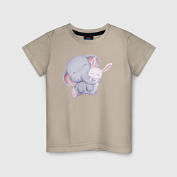 Детская футболка Милый Слонёнок и Крольчонок Обнимаются