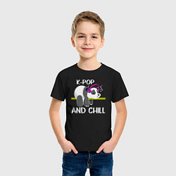 Футболка хлопковая детская Панда на кей попе и расслабоне, цвет: черный — фото 2