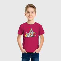 Футболка хлопковая детская Акула кибер - самолет, цвет: маджента — фото 2
