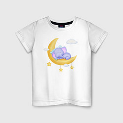 Детская футболка Милый Слонёнок Спит На Месяце