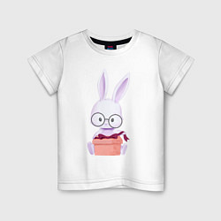 Детская футболка Милый Крольчонок В Очках С Подарком