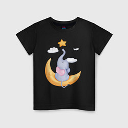 Детская футболка Милый Слонёнок Сидит На Месяце и Тянется К Звезде