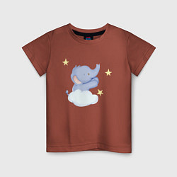 Детская футболка Милый Слонёнок Стоит На Облаке и Развешивает Звёзд