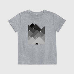 Футболка хлопковая детская Медведь и треугольные горы, цвет: меланж