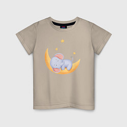 Детская футболка Милый Слонёнок Спит На Месяце Среди Звёзд