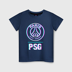 Футболка хлопковая детская PSG FC в стиле Glitch, цвет: тёмно-синий