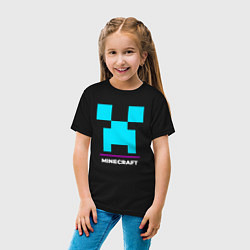 Футболка хлопковая детская Символ Minecraft в неоновых цветах, цвет: черный — фото 2