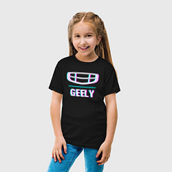 Футболка хлопковая детская Значок Geely в стиле Glitch, цвет: черный — фото 2