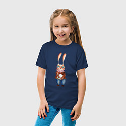 Футболка хлопковая детская Кролик в очках, цвет: тёмно-синий — фото 2