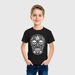 Футболка хлопковая детская Ажурный авангардный череп Герб, цвет: черный — фото 2
