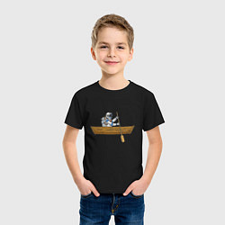 Футболка хлопковая детская Космонавт в лодке, цвет: черный — фото 2