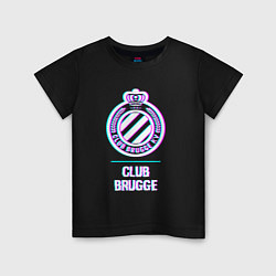Футболка хлопковая детская Club Brugge FC в стиле Glitch, цвет: черный