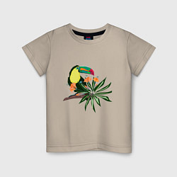 Детская футболка Птица тукан с цветами и листьями