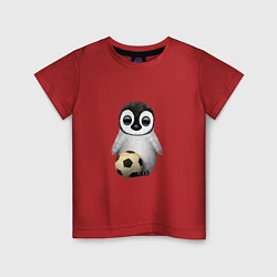 Футболка хлопковая детская Футбол - Пингвин, цвет: красный