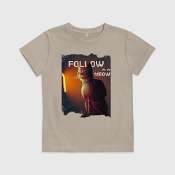 Футболка хлопковая детская STRAY FOLLOW MEOW, цвет: миндальный