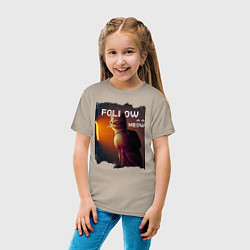 Футболка хлопковая детская STRAY FOLLOW MEOW, цвет: миндальный — фото 2