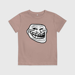 Футболка хлопковая детская Тролльфейс улыбается мем, цвет: пыльно-розовый