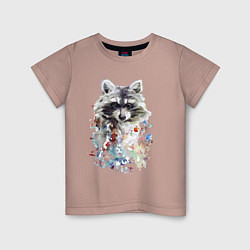 Детская футболка Мордочка енота - акварель