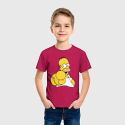 Футболка хлопковая детская Гомер Симпсон указывает пальцем, цвет: маджента — фото 2