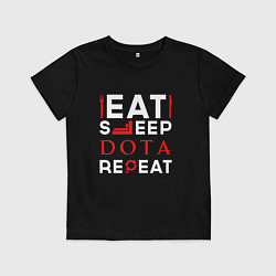 Футболка хлопковая детская Надпись eat sleep Dota repeat, цвет: черный