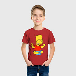 Футболка хлопковая детская Барт Симпсон - сидит со скрещенными пальцами, цвет: красный — фото 2