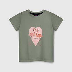 Детская футболка Розовые фламинго на фоне розового сердца