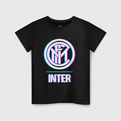 Футболка хлопковая детская Inter FC в стиле glitch, цвет: черный