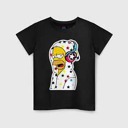 Детская футболка Гомер Симпсон в звёздном балахоне и в наушниках