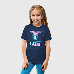 Футболка хлопковая детская Lazio FC в стиле glitch, цвет: тёмно-синий — фото 2