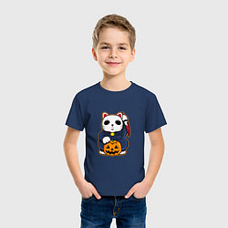 Футболка хлопковая детская Cat Halloween, цвет: тёмно-синий — фото 2