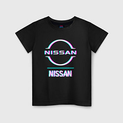 Футболка хлопковая детская Значок Nissan в стиле glitch, цвет: черный