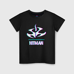 Футболка хлопковая детская Hitman в стиле glitch и баги графики, цвет: черный