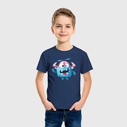 Футболка хлопковая детская Конфетный монстр с проплелером на голове, цвет: тёмно-синий — фото 2