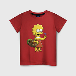 Футболка хлопковая детская Lisa Simpson с гусеницей на даче, цвет: красный