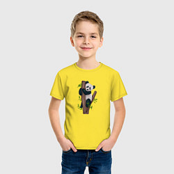 Футболка хлопковая детская Панда висит на дереве, цвет: желтый — фото 2