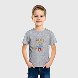 Футболка хлопковая детская Рождественский олень с санями, цвет: меланж — фото 2