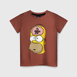 Детская футболка Мартышка бьёт в тарелки в голове Гомера Симпсона