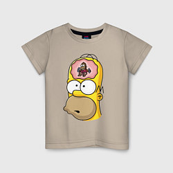 Детская футболка Мартышка бьёт в тарелки в голове Гомера Симпсона