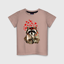 Детская футболка Поцелуйчик енота с сердечками