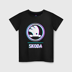 Детская футболка Значок Skoda в стиле glitch