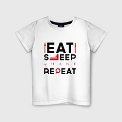 Футболка хлопковая детская Надпись: eat sleep Quake repeat, цвет: белый