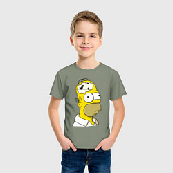 Футболка хлопковая детская Гомер Симпсон - нет подключения к интернету, цвет: авокадо — фото 2