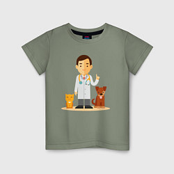 Детская футболка Ветеринар заботится о животных - котик и пёсик