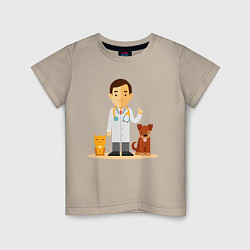 Детская футболка Ветеринар заботится о животных - котик и пёсик