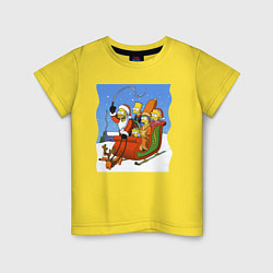 Детская футболка Новогодняя семейка Симпсонов в санях запряженных с