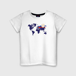 Футболка хлопковая детская Россия на карте мира, цвет: белый