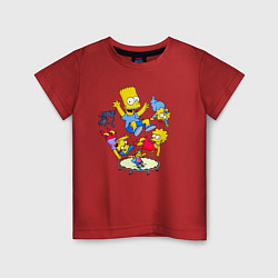 Детская футболка Персонажи из мультфильма Симпсоны прыгают на батут